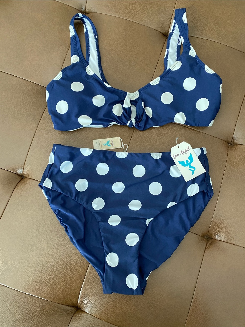 Sea Angel Navy Polka Dot High-Waist Bikini Set